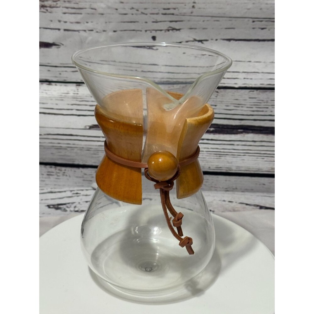 Glass Coffee Pour Over With Wooden Collar & Leather Tie By Mitbak